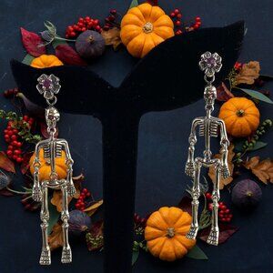 Time for Halloween 925 Sterling Silver Dancing Skeleton Earrings